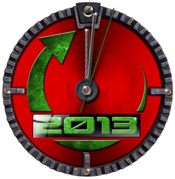 Metal grunge clock - concept new year 2013 on white background
