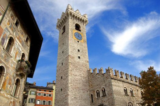 Praetorian Palace, Civic Tower and frescoes in the cathedral square in Trento - Italy