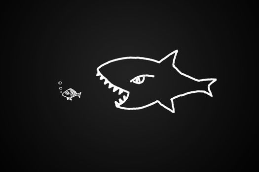 big fish eats the small Conceptual image made with drawn by hand.