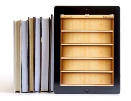 Ipad 3 with Books application on white background