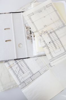 Architectural plans of the old paper tracing paper and file with the project