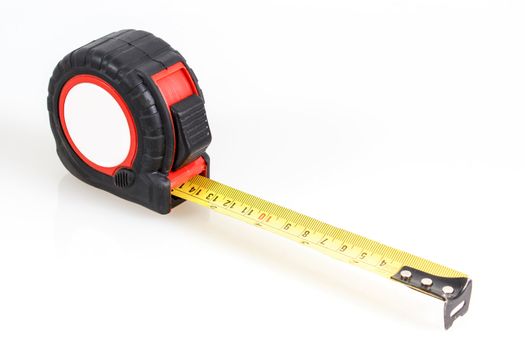 red and black measuring tape on white background