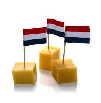 dutch cheese cubes with red white blue Netherlands flag
