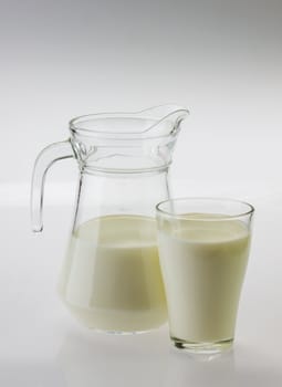 milk in a jug and glass  on white background