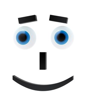 Cheerful emoticon with blue eyes on white
