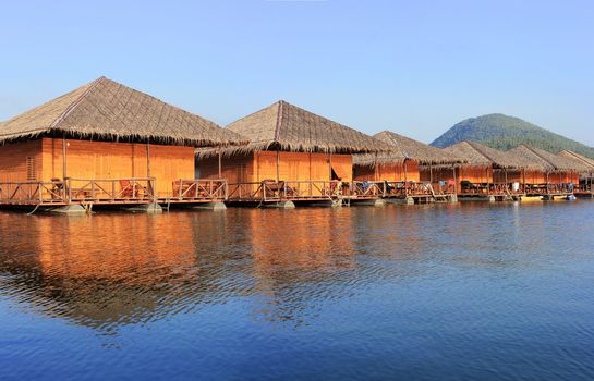 Situated on the water with mountains behind the resort in Kanchanaburi, Thailand.