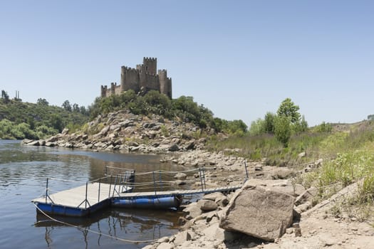 Castle of Almourol standing in a rocky island in the middle of the Tagus river, Portugal