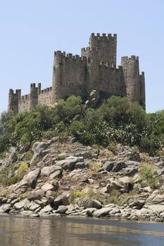 Castle of Almourol standing in a rocky island in the middle of the Tagus river, Portugal