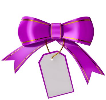 lilac Christmas bow with label on white background