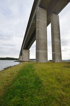 Orwell Bridge with grass in foreground