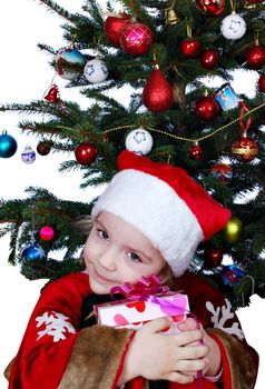 little girl with Christmas gift