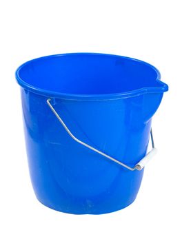 Blue plastic bucket isolated on white background