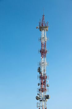 Transmitter tower against clear blue sky