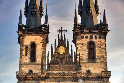 Twin towers of Tyn cathedral in Prague