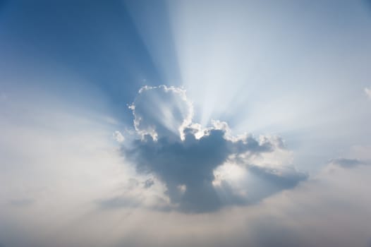 Blue sky with sun and clouds 