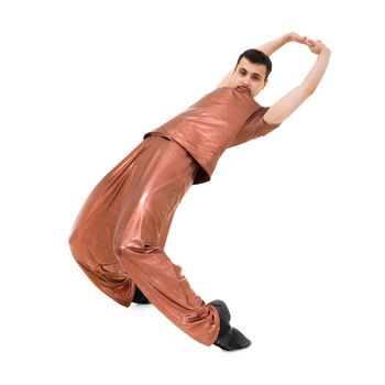 Young dancer showing some movements against isolated white background