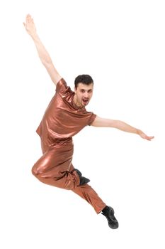 Young modern dancer showing some movements against isolated white background