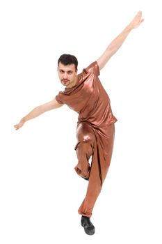 Attractive modern dancer showing some movements against isolated white background