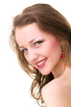 friendly smiling young woman portrait on white background