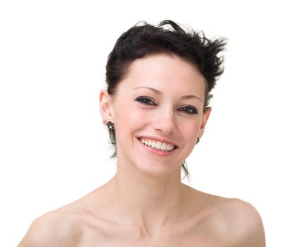 friendly smiling young woman portrait on a white background