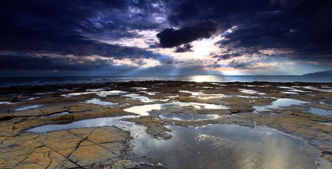 Sunlight at on the souther british coast line