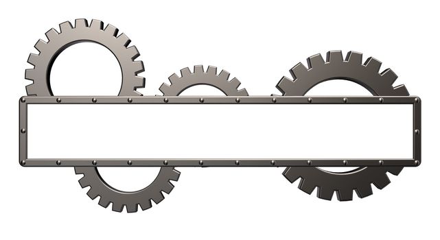 riveted metal frame and gear wheels - 3d illustration