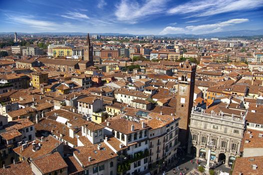 Panorama of the city of Verona from Lamberti Tower - Italy
