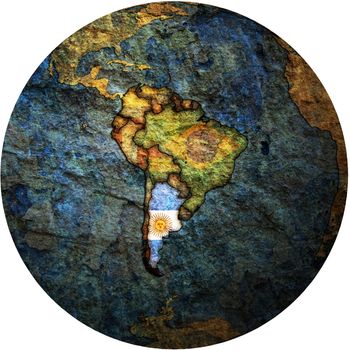 map with flag of argentina on isolated over white map of globe
