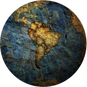 map of south american countries on isolated over white map of globe