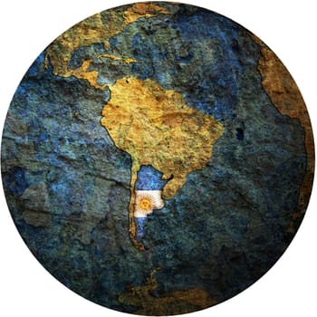 map with flag of argentina on isolated over white map of globe