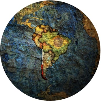 map with flag of chile on isolated over white map of globe