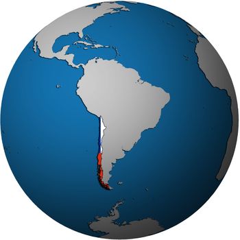 map with flag of chile on isolated over white map of globe