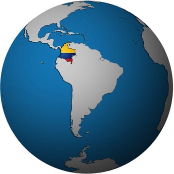 map with flag of colombia on isolated over white map of globe