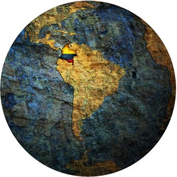 map with flag of colombia on isolated over white map of globe