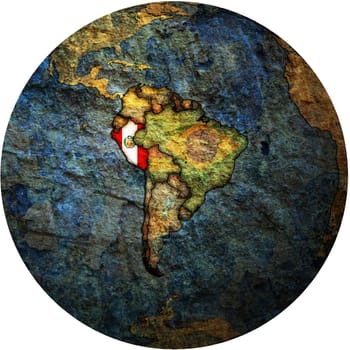 map with flag of peru on isolated over white map of globe