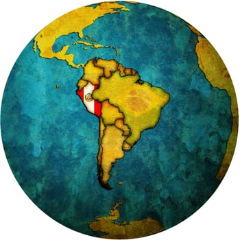 map with flag of peru on isolated over white map of globe