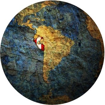 map with flag of peru on isolated over white map of globe