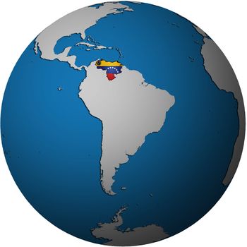 map with flag of venezuela on isolated over white map of globe