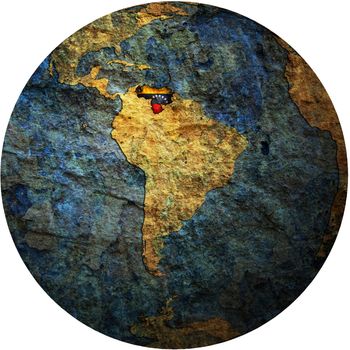 map with flag of venezuela on isolated over white map of globe