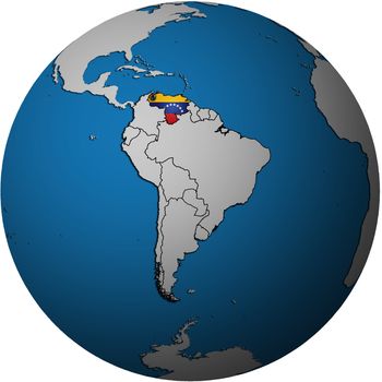 map with flag of venezuela on isolated over white map of globe