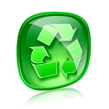 Recycling symbol icon green glass, isolated on white background.