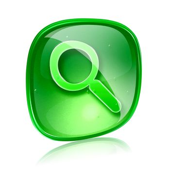 magnifier icon green glass, isolated on white background.