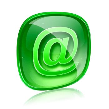 email icon green glass, isolated on white background.