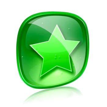 star icon green glass, isolated on white background.