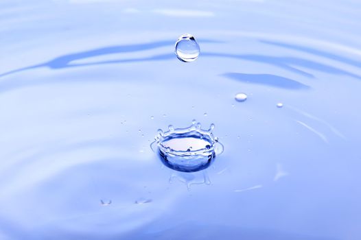 Water drop in rippled liquid close-up