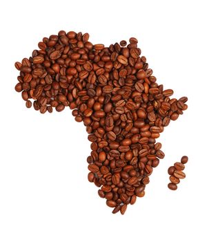 Africa continent made with coffee beans