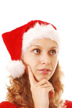 Girl in Santa's hat, isolated on white
