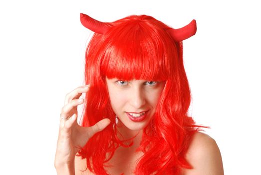 Devil halloween girl over white