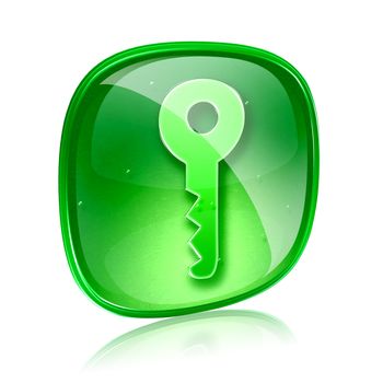 Key icon green glass, isolated on white background