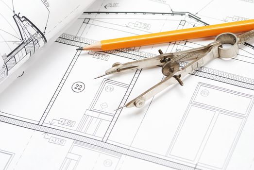 Tools over house plan blueprints